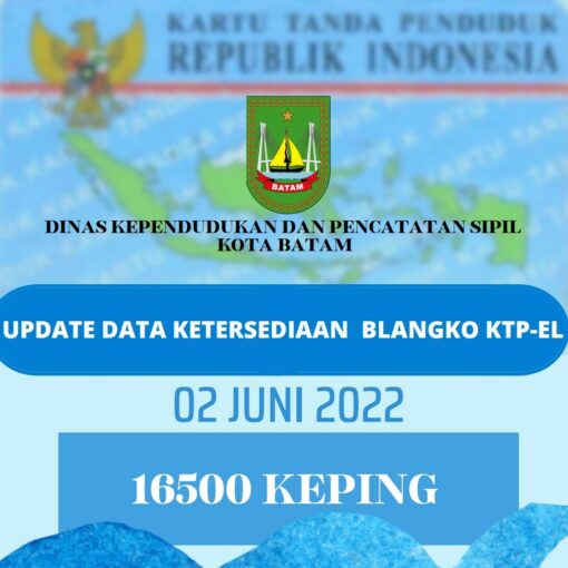 Update Data Ketersediaan Blanko KTP elektrik 2 Juni 2022 16500 Keping